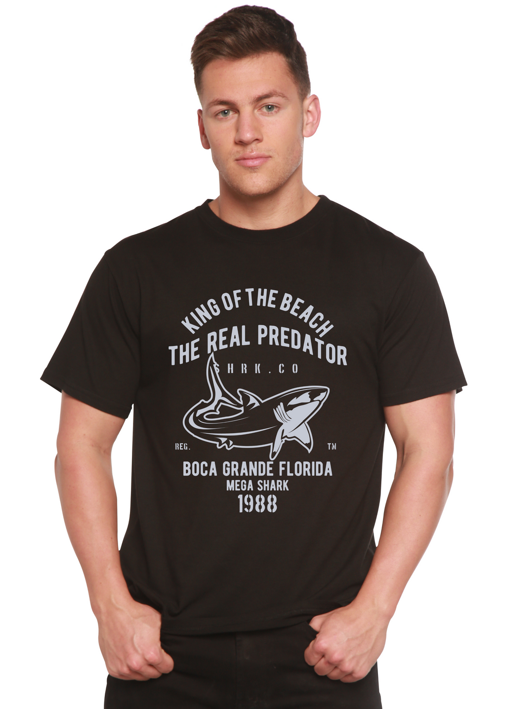 T-shirt à manches courtes avec motif graphique en viscose de bambou/coton biologique Shark Real Spun Bamboo® pour homme