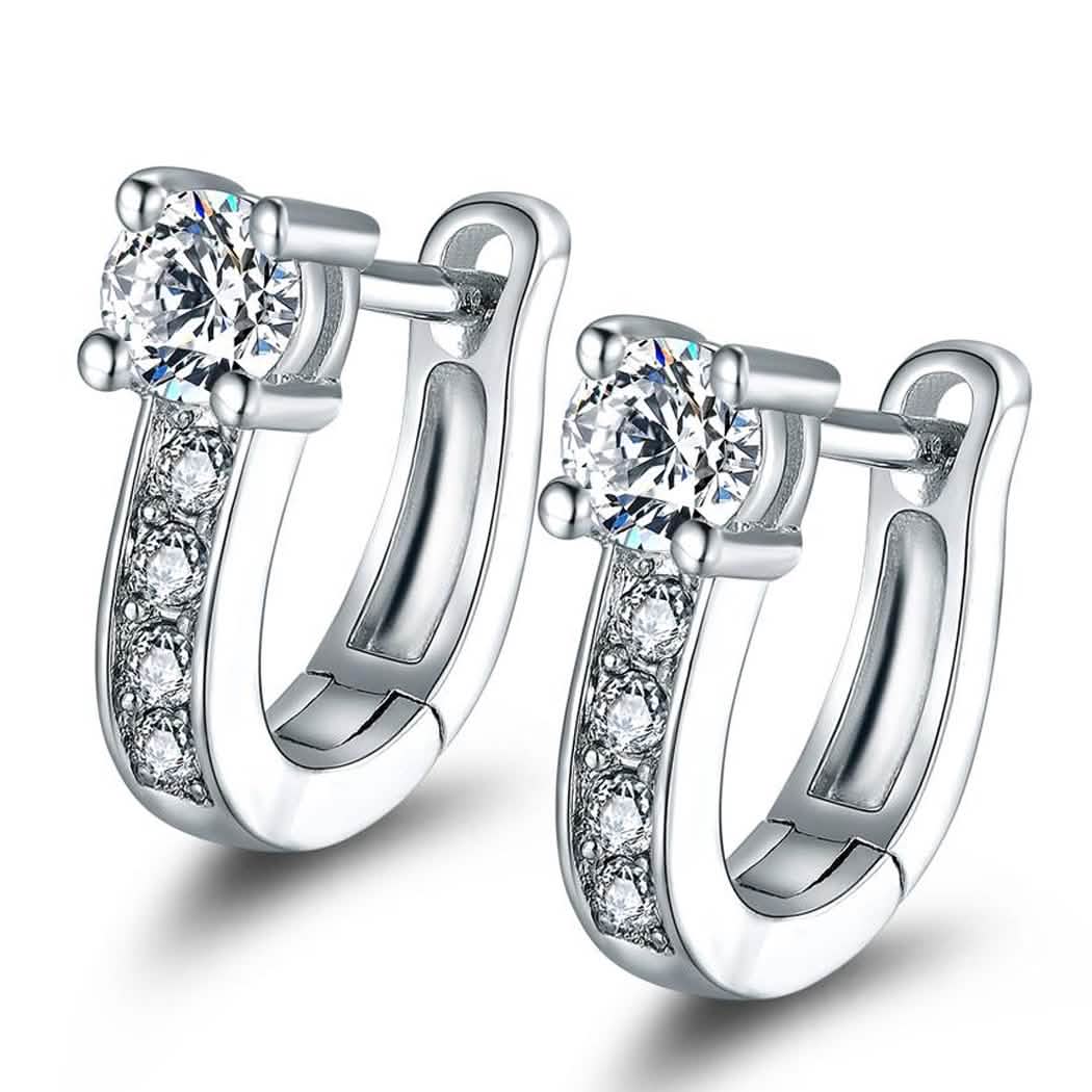 Boucles d'oreilles créoles plaquées or blanc 18 carats avec cristaux Swarovski