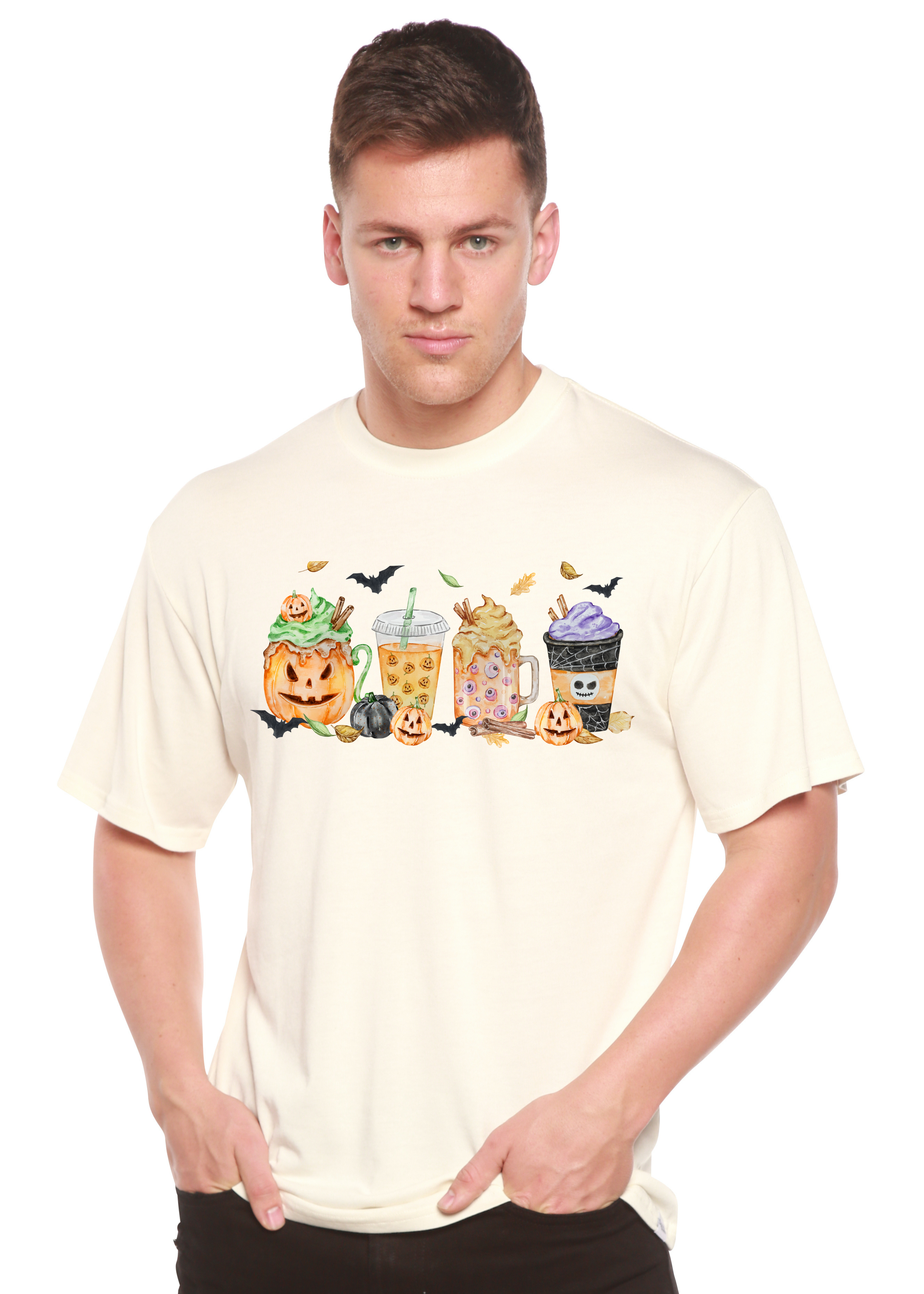T-shirt graphique homme à manches courtes en viscose de bambou/coton biologique motif Joyeux Halloween