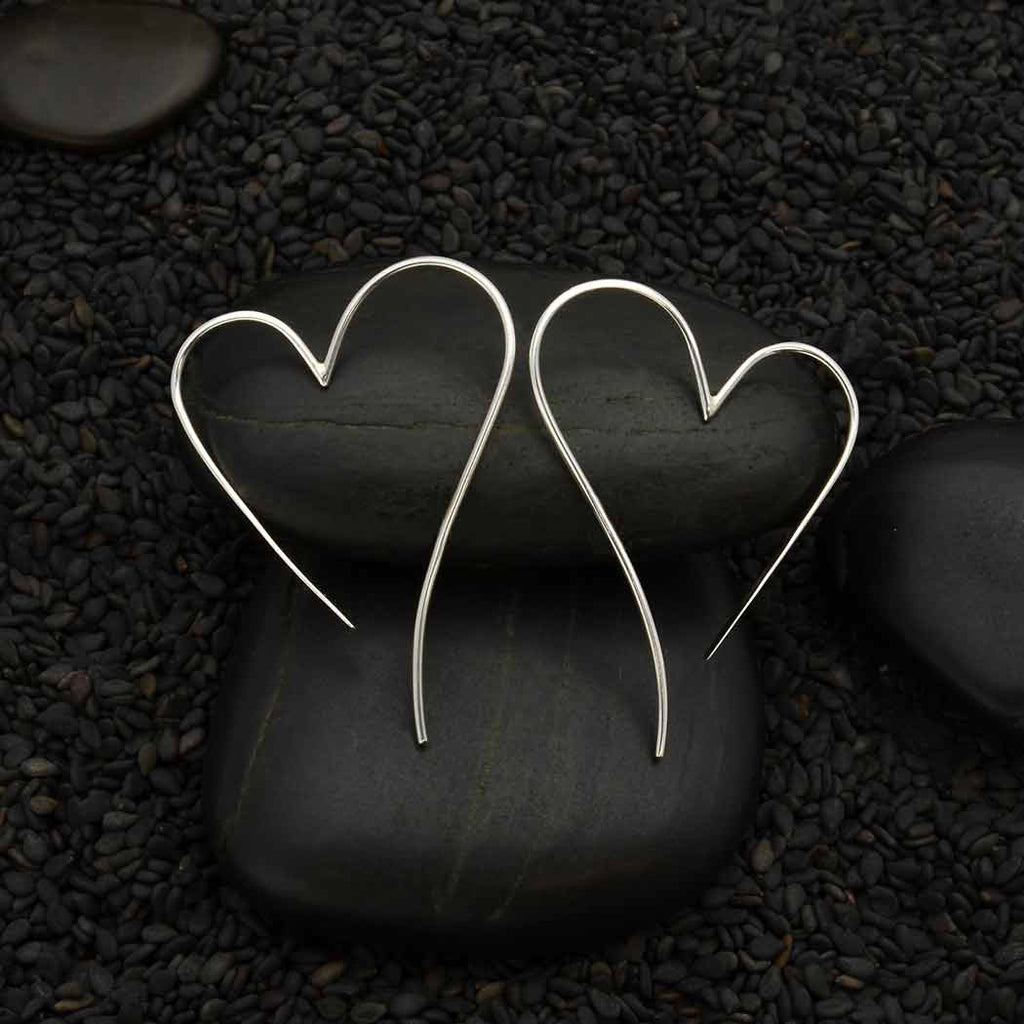 Boucles d'oreilles créoles cœur en fil d'argent sterling – 39x28mm