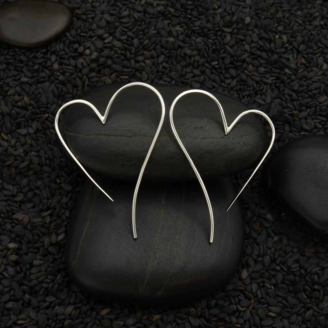 Boucles d'oreilles créoles cœur en fil d'argent sterling – 39x28mm