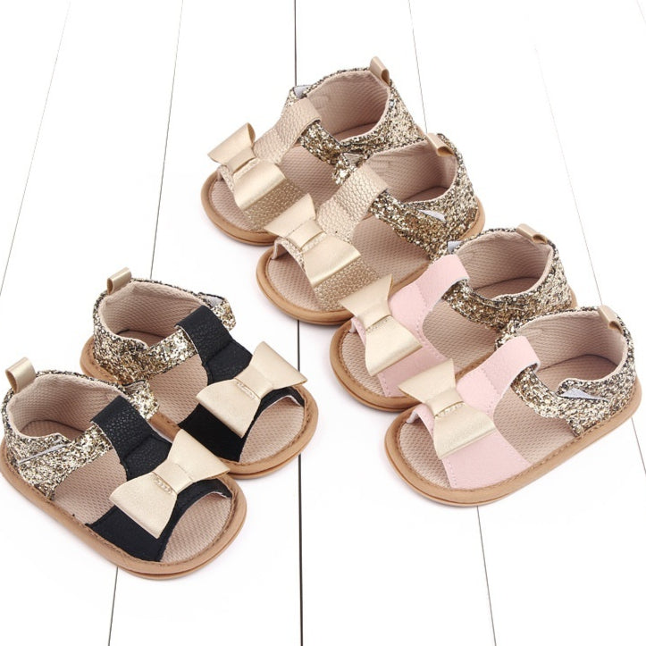 Sandales Bébé Fille Premier Pas Cuir PU Semelle Souple Nœud Papillon Chaussures Filles