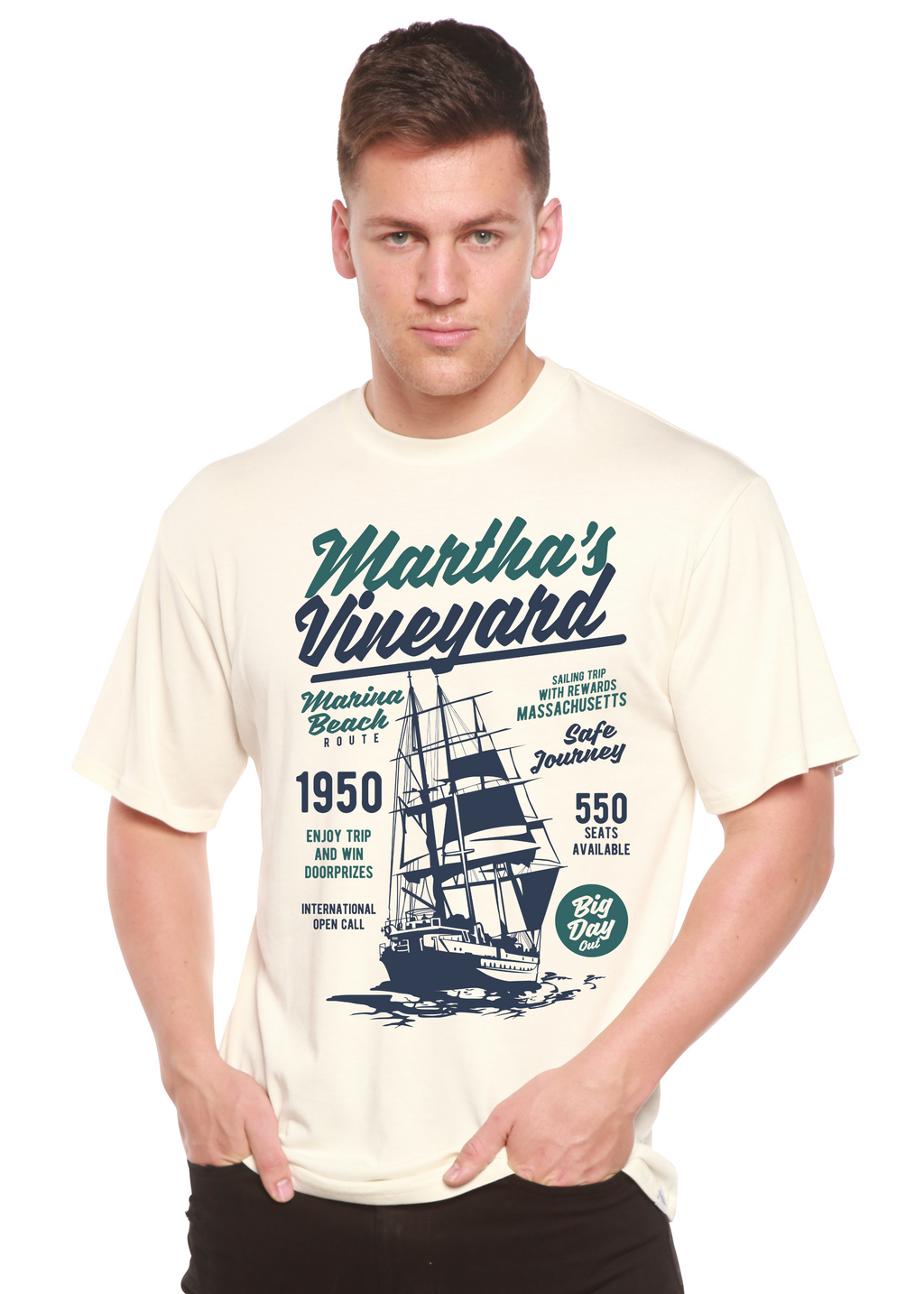 T-shirt graphique à manches courtes en viscose de bambou et coton biologique pour homme Martha's Vineyard