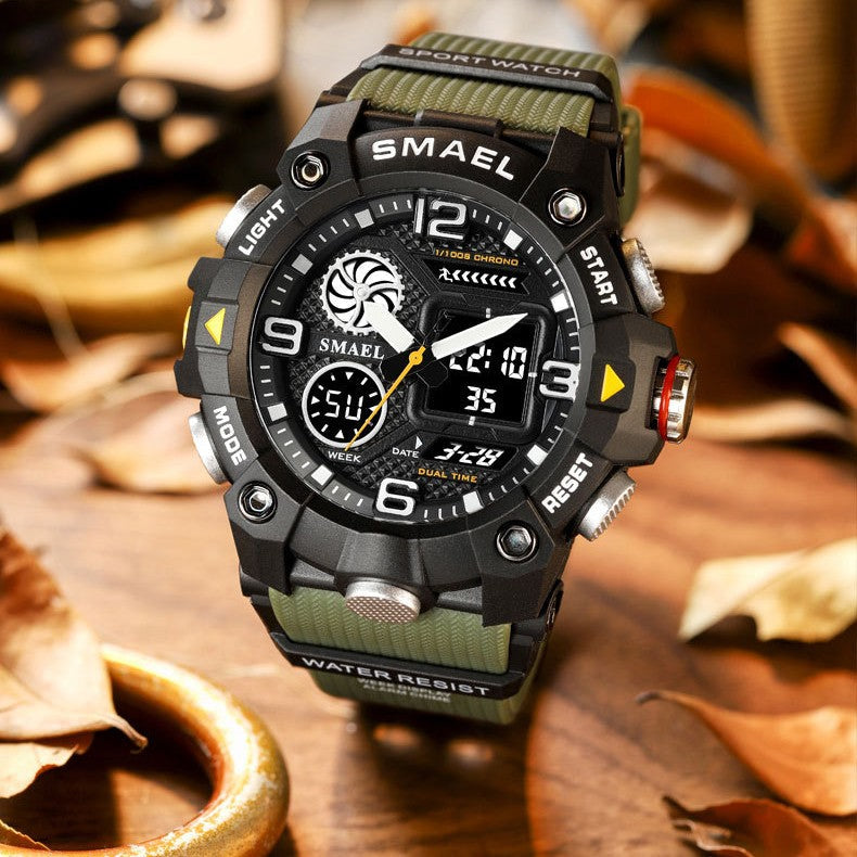 Montre Sport Homme Double Fuseau Horaire Étanche 50M Montre Militaire Chronographe Alarme Montre-bracelet Armée