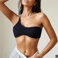 Haut de maillot de bain asymétrique pour femme, style vintage, rayé, noué, avec une épaule dénudée, haut court, séparé, une pièce, pour l'été, noir