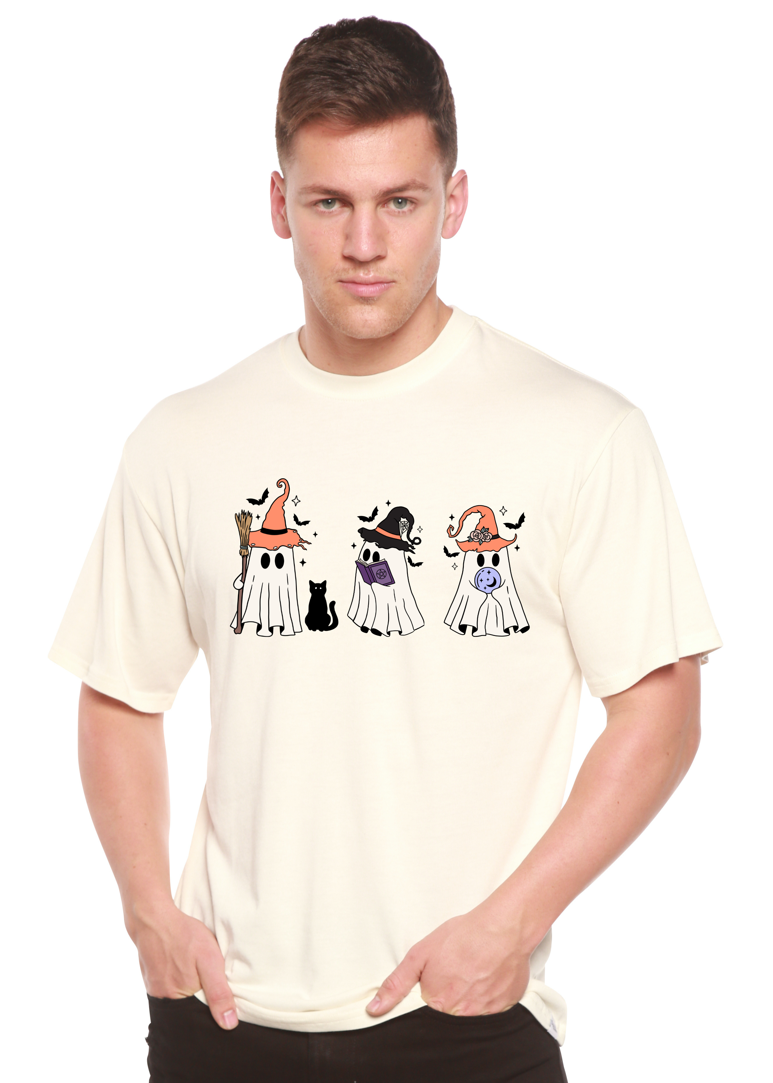 T-shirt graphique à manches courtes Halloween Boo pour homme en bambou viscose/coton biologique