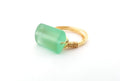 Bague en verre de mer aigue-marine - Bague en fil d'or enroulé - Taille de bague 6