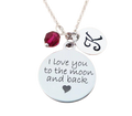 I Love You to the Moon and Back Necklace – Sterling Silver with Birthstone & Initial Charm