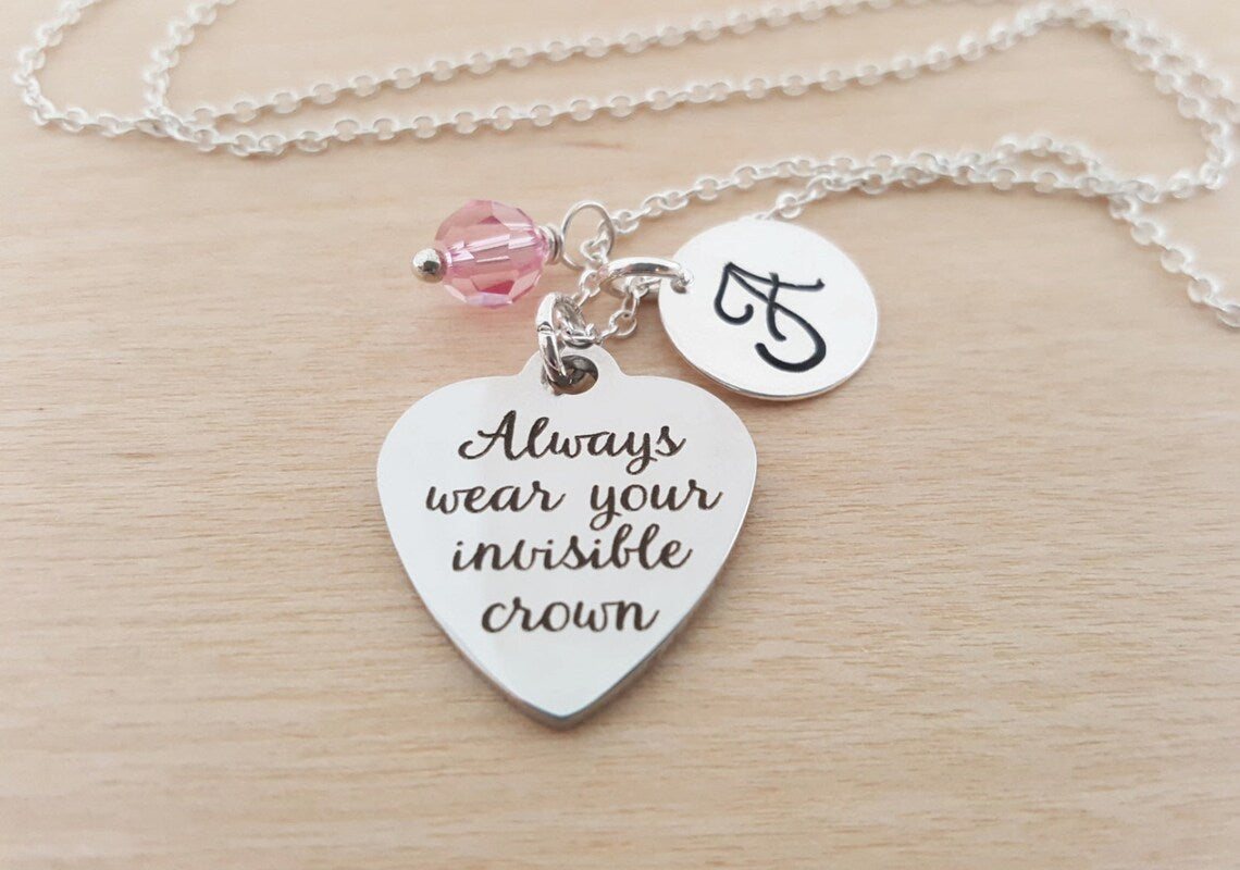 Always Wear Your Invisible Crown Necklace – Personalized Birthstone & Initial
