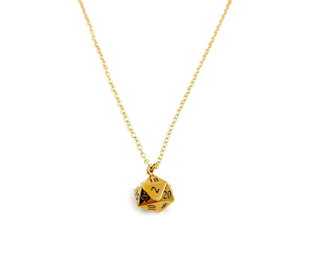 D20 Dice Necklace – 14k Gold Filled DnD Charm Jewelry, Handmade Gift for Her