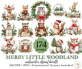 Joyeux Petit Bois – Pack de 174 Images Numériques de Noël à l'Aquarelle | Fichiers PNG, 300 DPI, Licence Commerciale Incluse