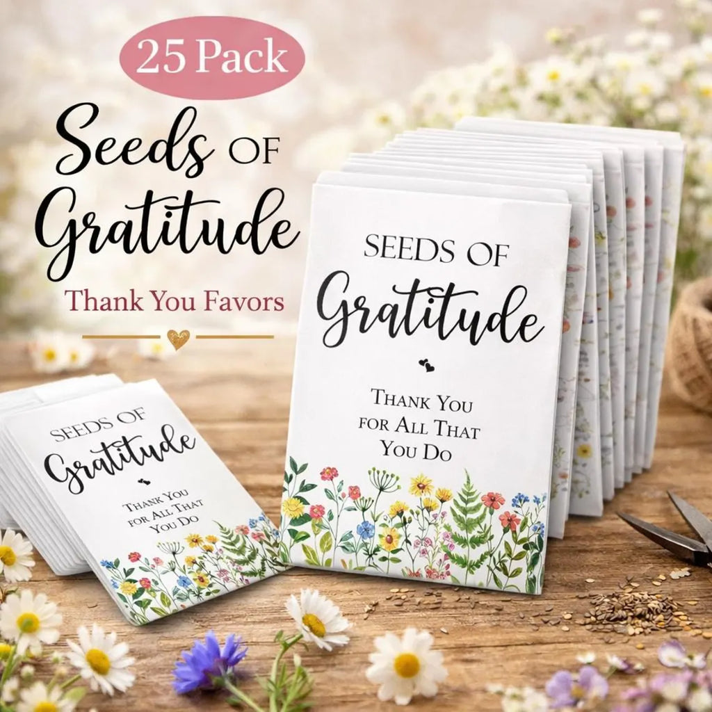 Sachets de graines de gratitude (lot de 25) • Sachets de graines « Merci » • Petits cadeaux de graines de fleurs sauvages