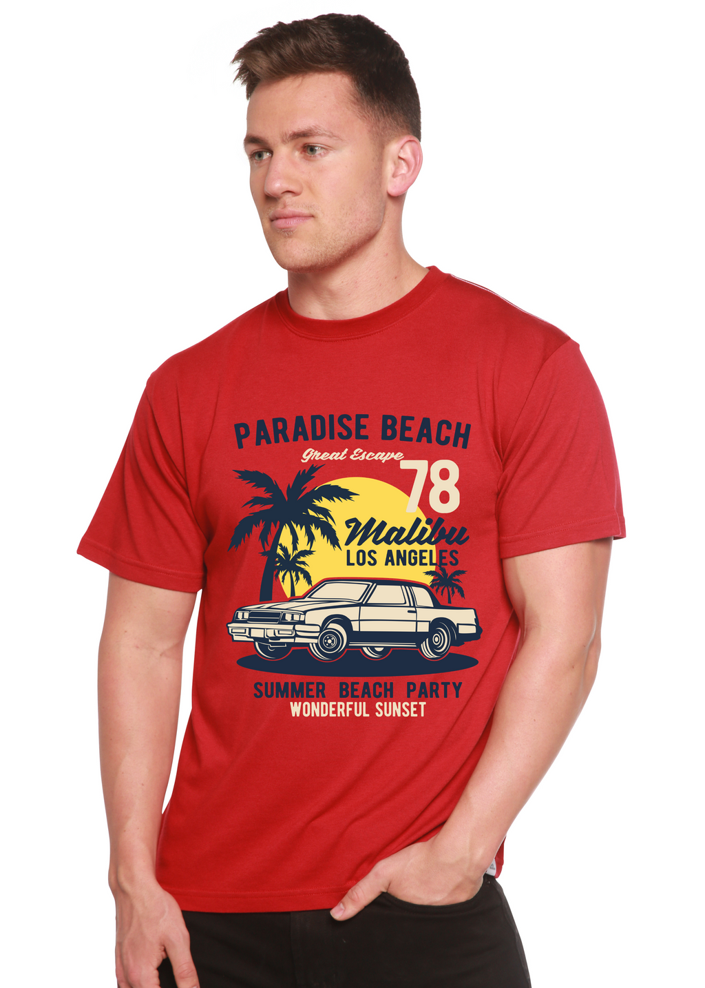 T-shirt à manches courtes et motif graphique pour homme en viscose de bambou/coton biologique Paradise Beach Spun Bamboo®