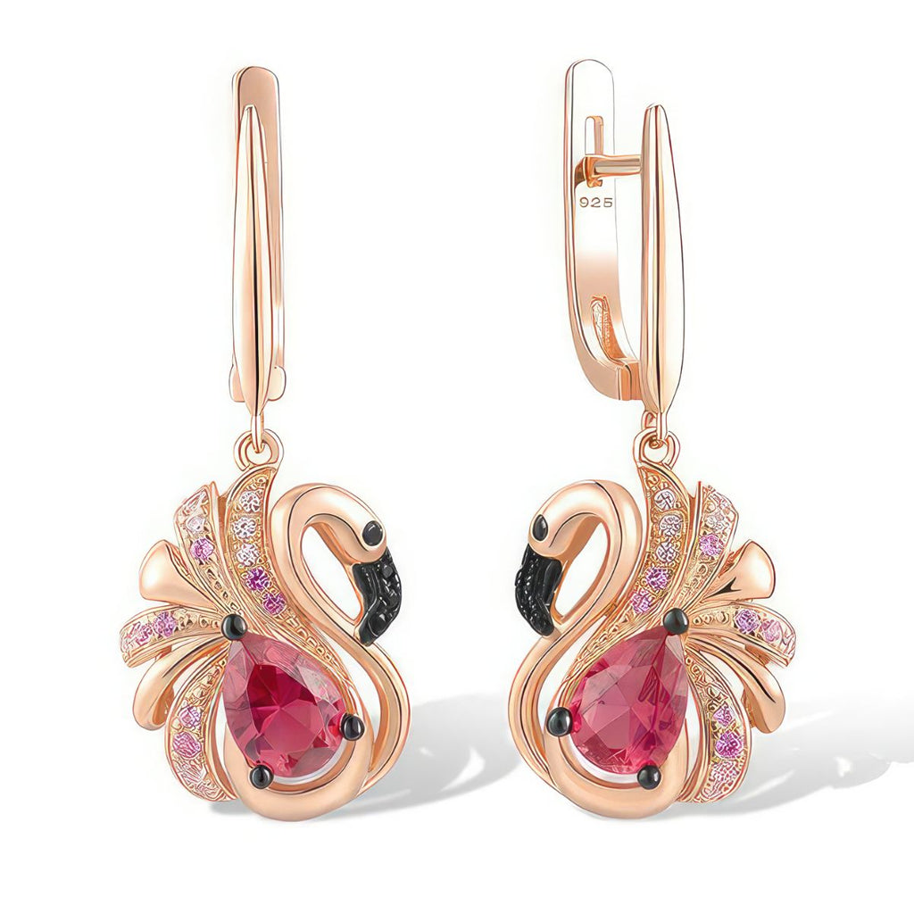 Boucles d'oreilles pendantes flamant rose en argent sterling