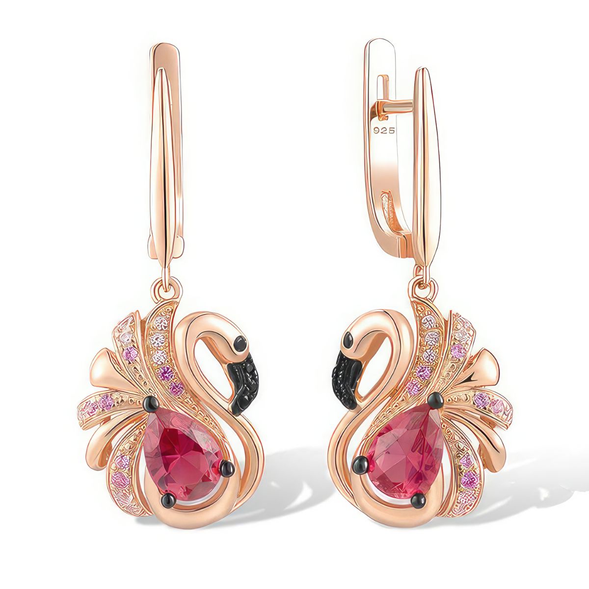 Boucles d'oreilles pendantes flamant rose en argent sterling
