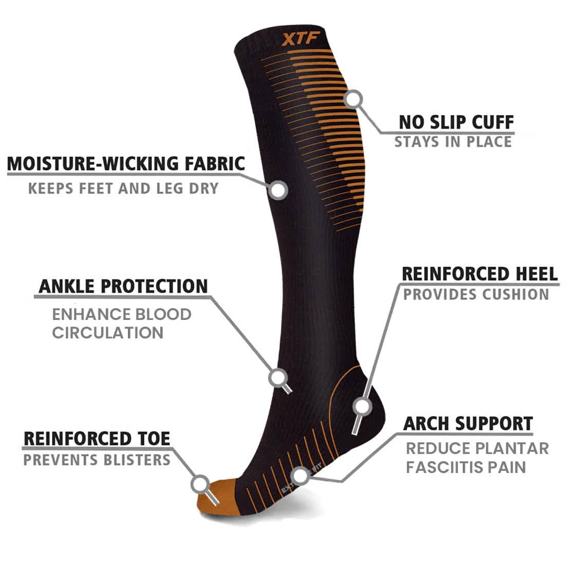 Lot de 12 paires : Chaussettes de compression athlétiques montantes à contention dégressive