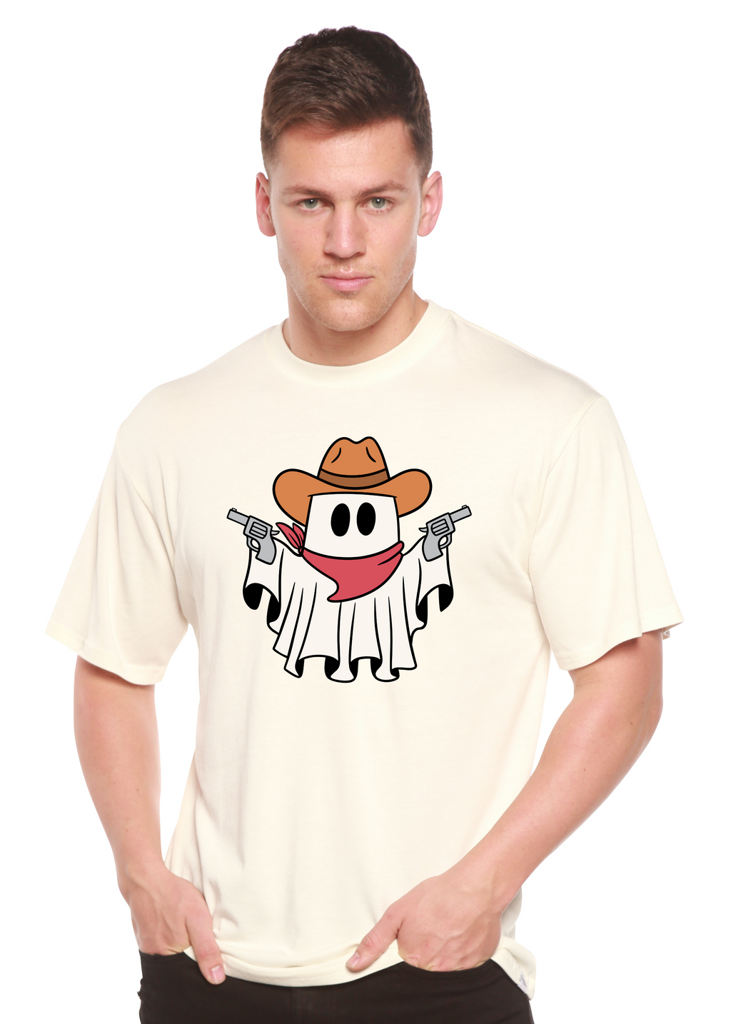 T-shirt graphique unisexe à manches courtes en viscose de bambou et coton biologique Cowboy Ghost