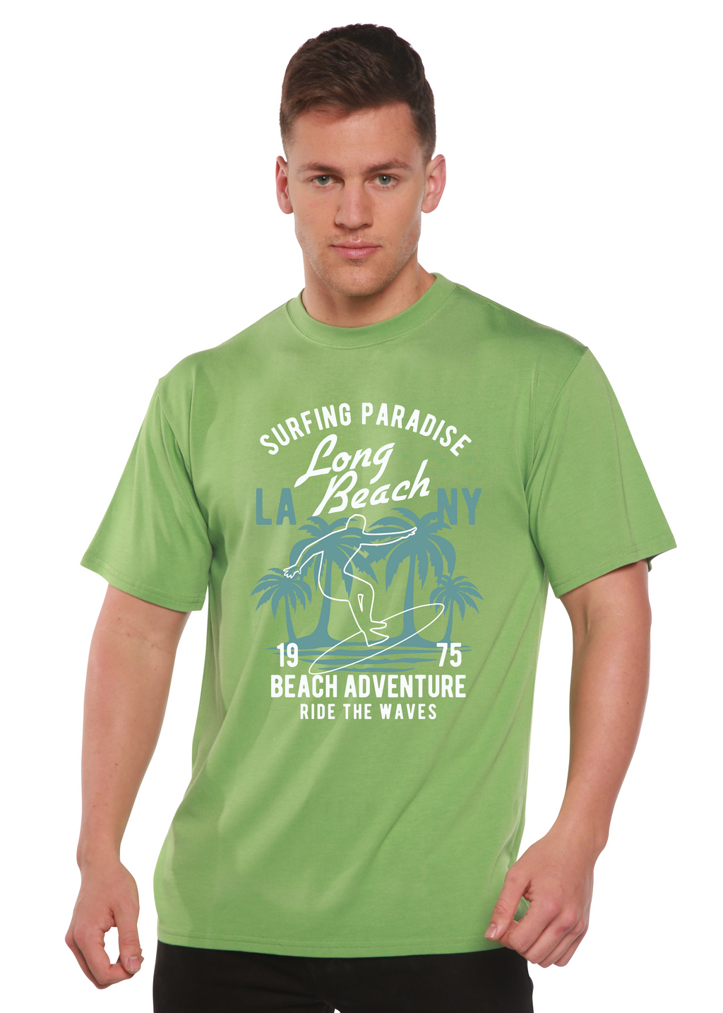 T-shirt graphique à manches courtes en viscose de bambou et coton biologique pour homme Beach Adventure