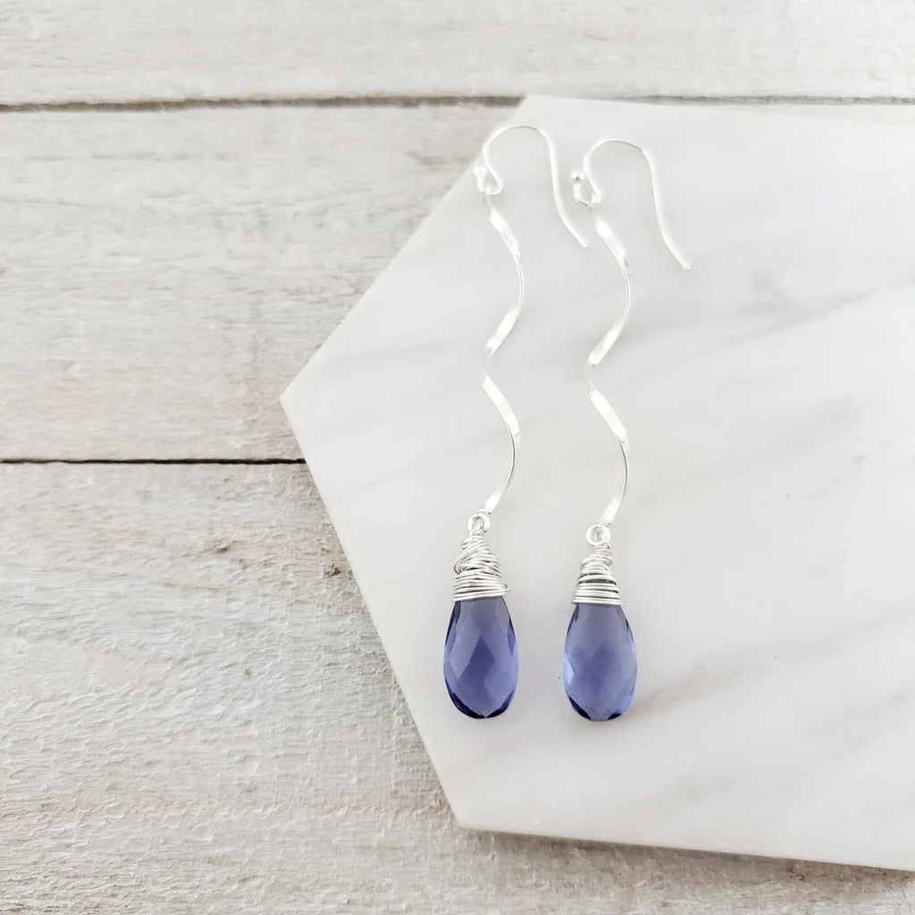 Boucles d'oreilles spirales en quartz iolite - Boucles d'oreilles pendantes en argent sterling