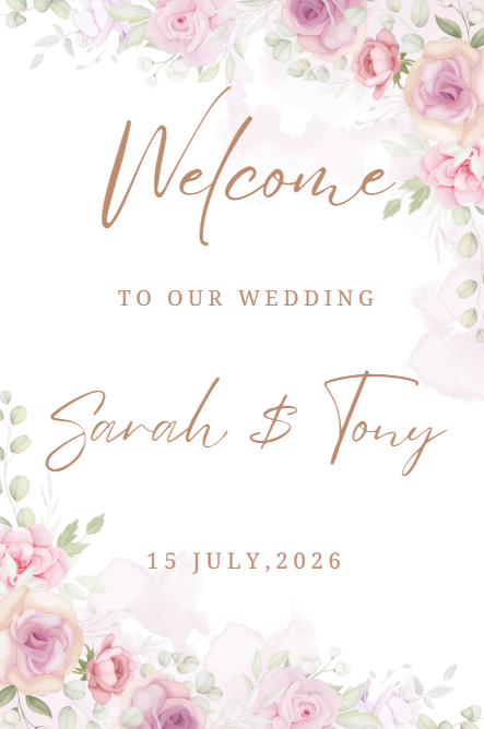 Panneau de bienvenue de mariage modifiable – Modèle Canva floral | Téléchargement instantané