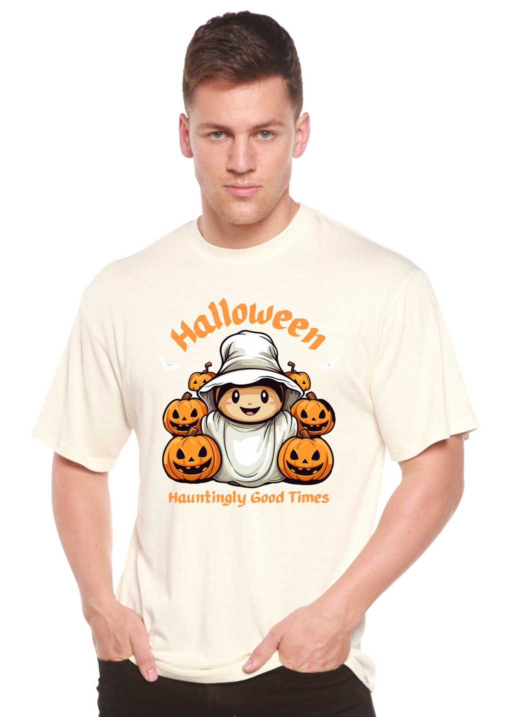 T-shirt graphique à manches courtes en viscose de bambou/coton biologique pour homme sur le thème "Halloween : L'horreur amusante"