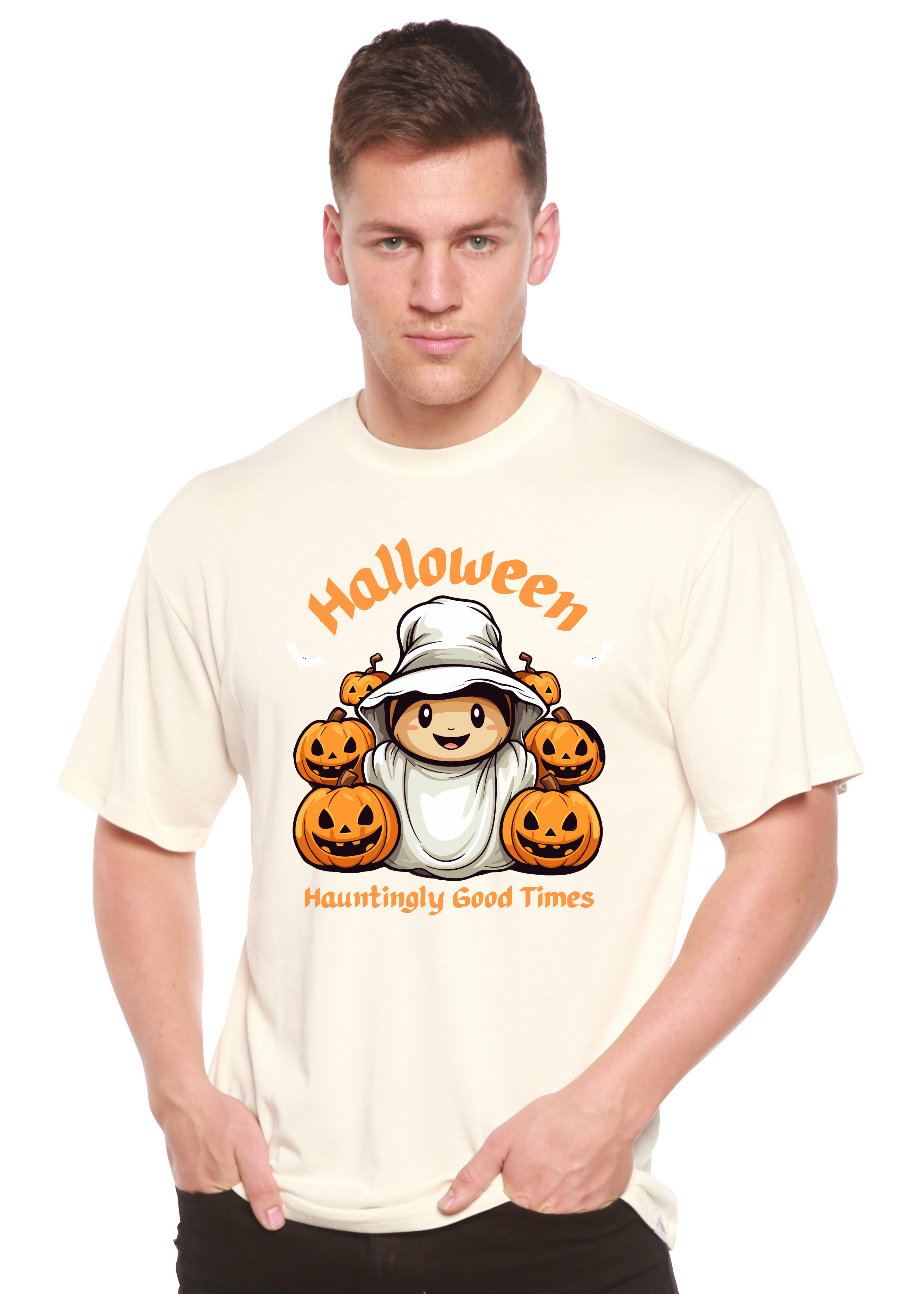 T-shirt graphique à manches courtes en viscose de bambou/coton biologique pour homme sur le thème "Halloween : L'horreur amusante"