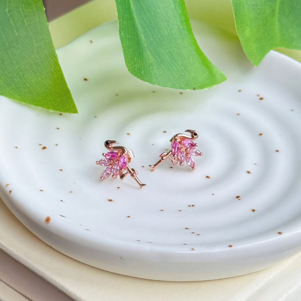 Boucles d'oreilles flamant rose en argent sterling