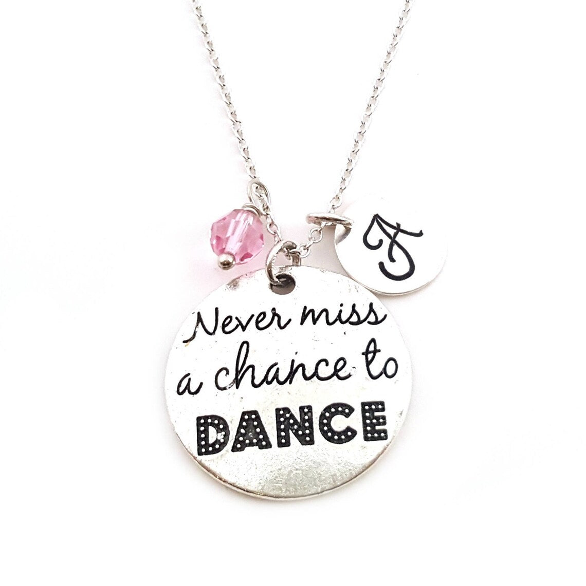 Never Miss a Chance to Dance Necklace – Sterling Silver with Birthstone & Initial Charm