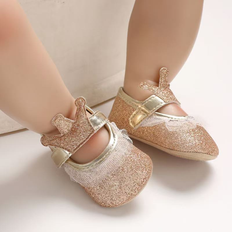Chaussures de bébé fille nouveau-né, tout-petit, enfants, motif couronne pailletée, semelle souple antidérapante