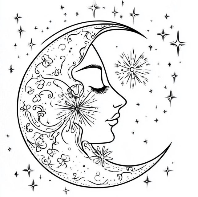 Livre de coloriage Lune Bohème – Téléchargement instantané de 52 pages