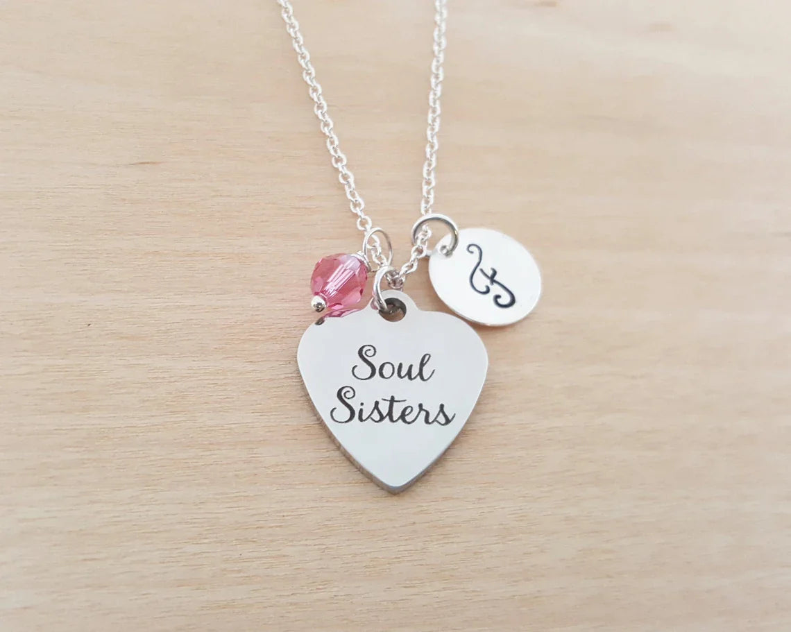 Collier Sœurs d'Âme – Argent Sterling avec Pierre de Naissance et Breloque Initiale