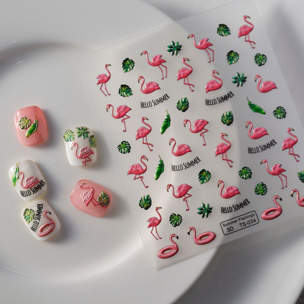 Autocollants d'été pour ongles Flamant rose