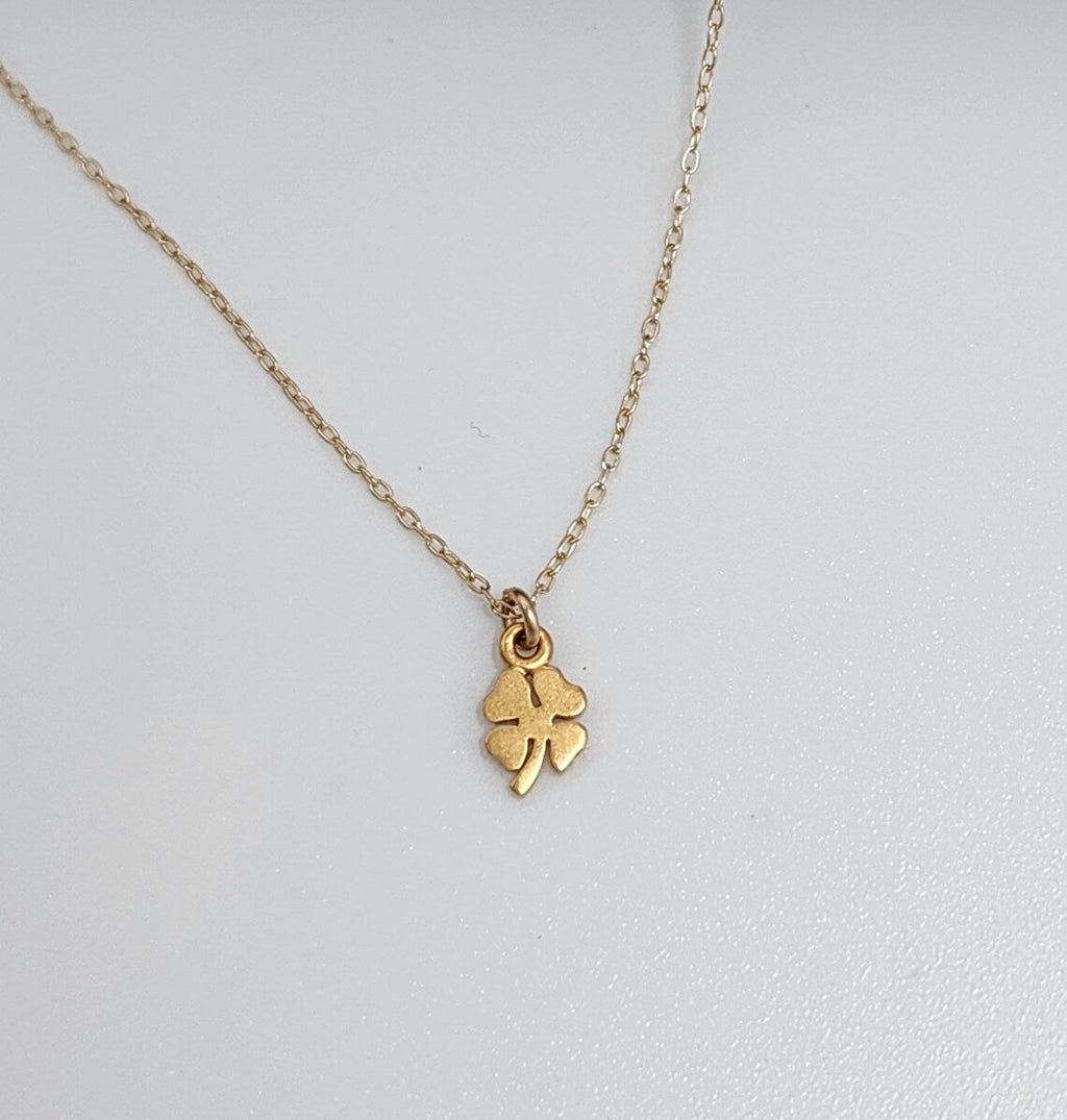 Tiny Gold Shamrock Necklace – Matte Vermeil Charm on 16" Chain
