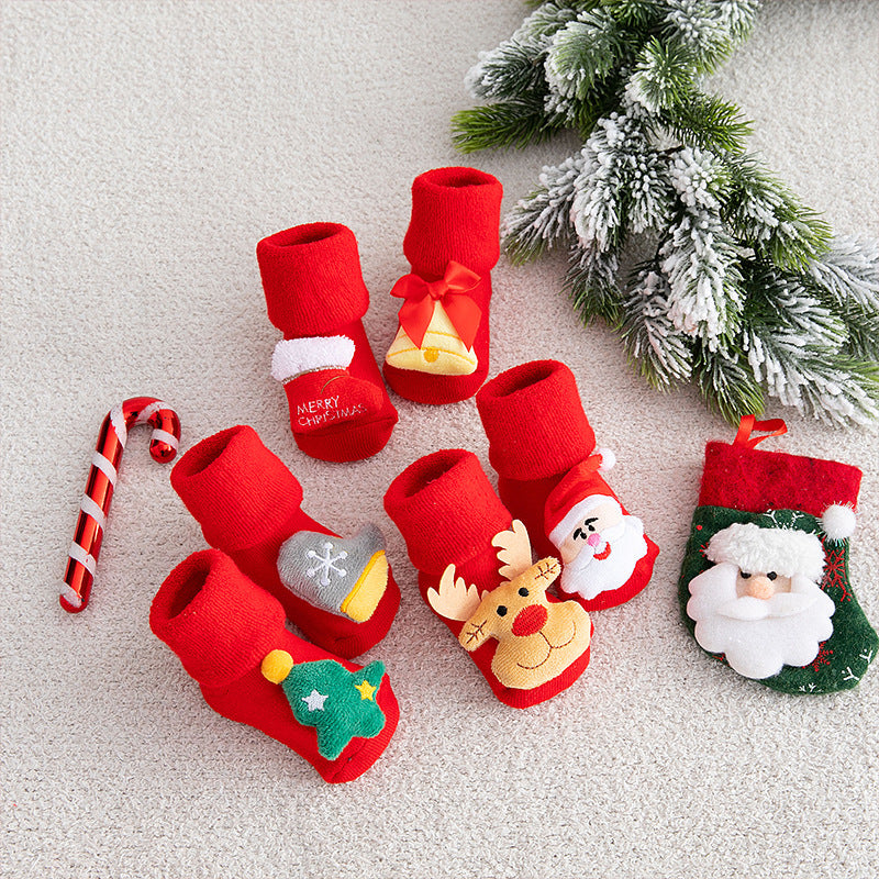 Chaussettes Bébé Noël Antidérapantes Courtes pour Nouveau-nés Hiver Chauds Filles Garçons Dessin Animé