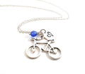 Collier de vélo personnalisé – Chaîne en argent sterling avec pendentif cœur, pierre de naissance et initiale