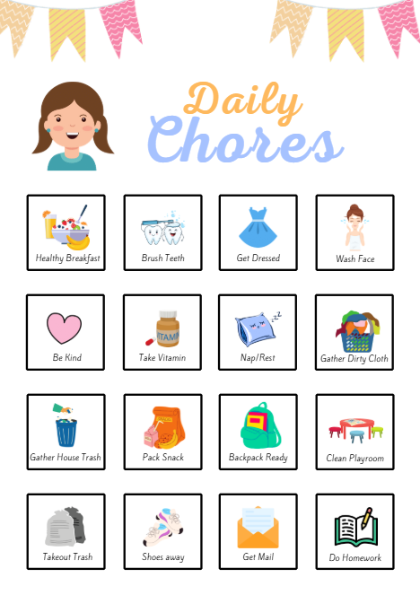 Tableau des tâches modifiable pour enfants – Modèle Canva avec plus de 100 fiches de tâches visuelles imprimables