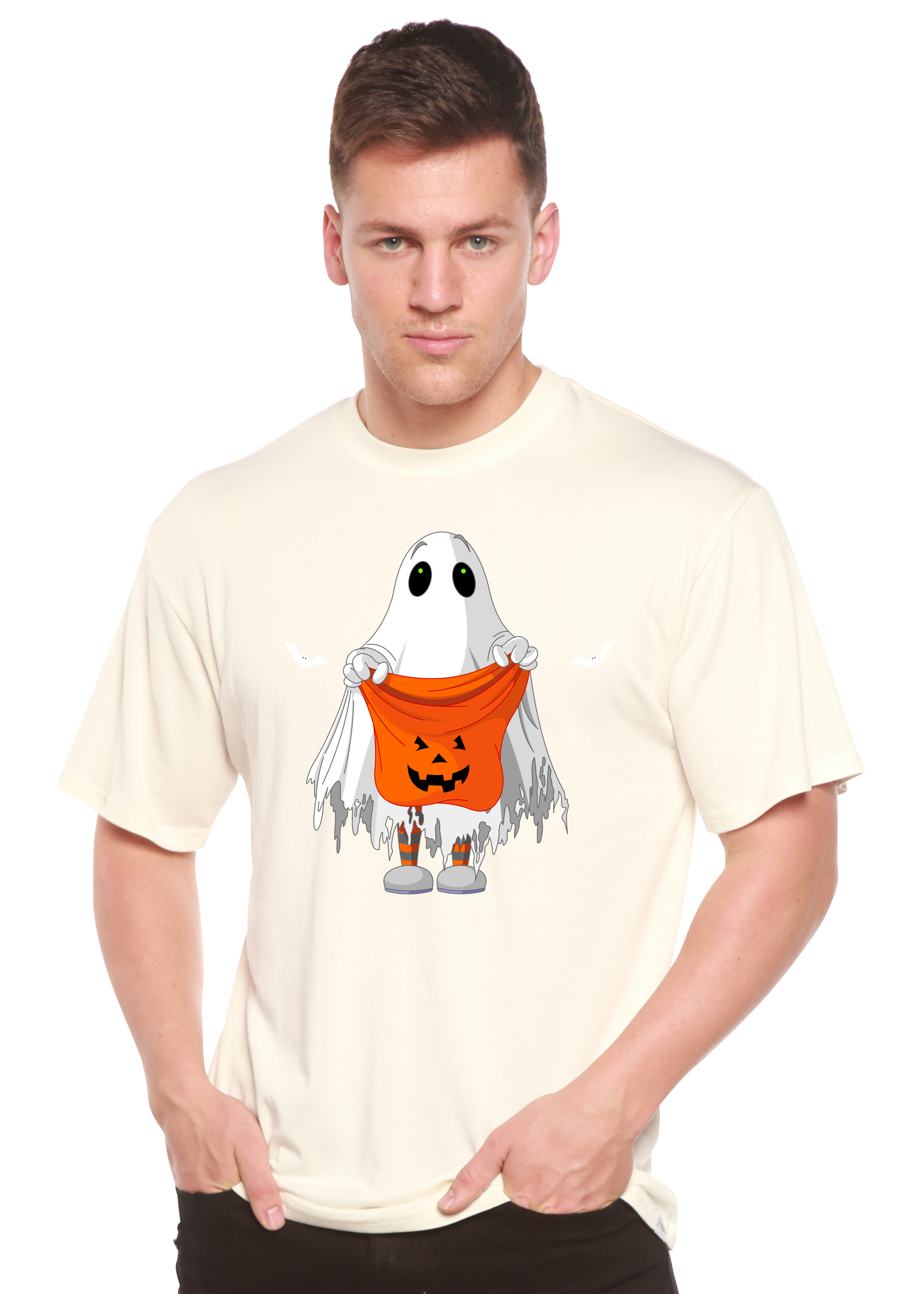 T-shirt graphique à manches courtes en bambou viscose/coton biologique motif Boo Halloween pour homme