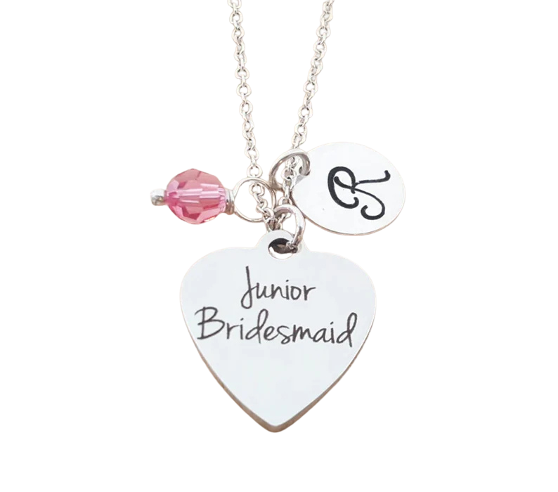 Collier Demoiselle d'Honneur Junior – Argent Sterling avec Pierre de Naissance et Initiale – Cadeau pour Demoiselle d'Honneur
