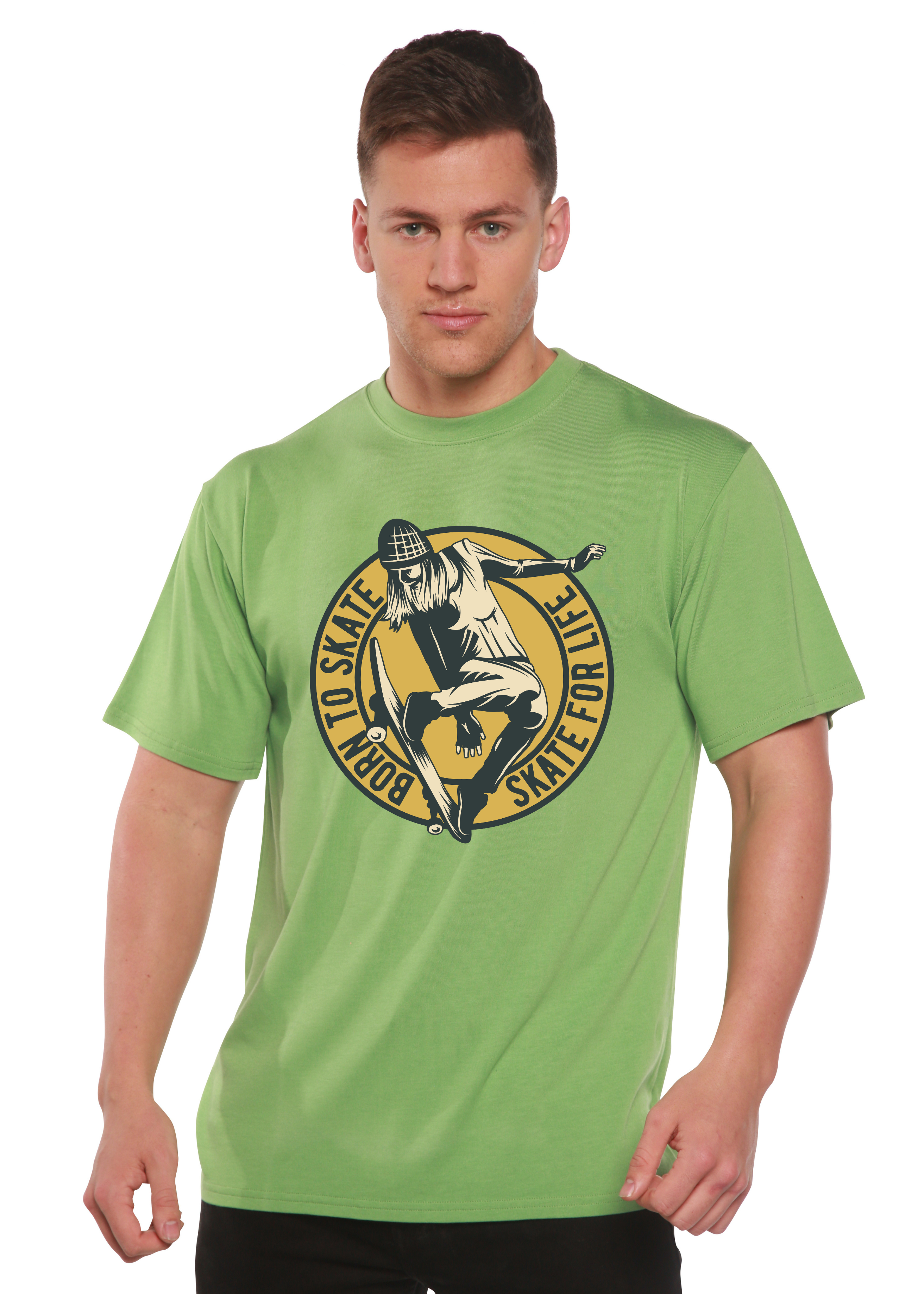 T-shirt à manches courtes en viscose de bambou et coton biologique avec motif « Skate For Life » pour homme