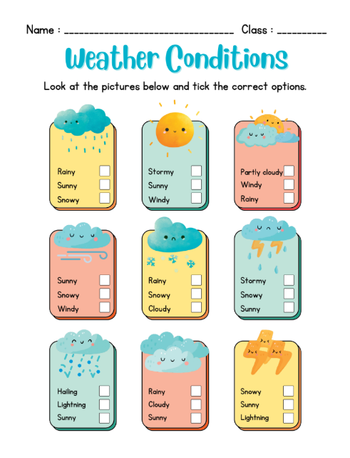 Fiches d'exercices météo imprimables pour enfants – Téléchargement instantané PDF de 14 pages