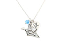 Personalized Paper Crane Necklace – Sterling Silver Chain with Birthstone & Initial