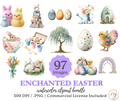 Lot de 97 images clipart aquarelles enchantées de Pâques – Graphiques PNG pastel printaniers – Utilisation commerciale incluse