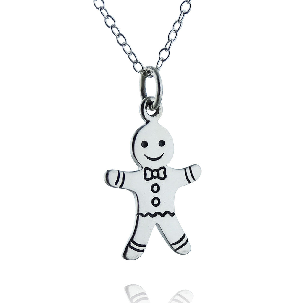 Collier bonhomme en pain d'épices – Breloque de Noël en argent sterling sur chaîne de 45 cm
