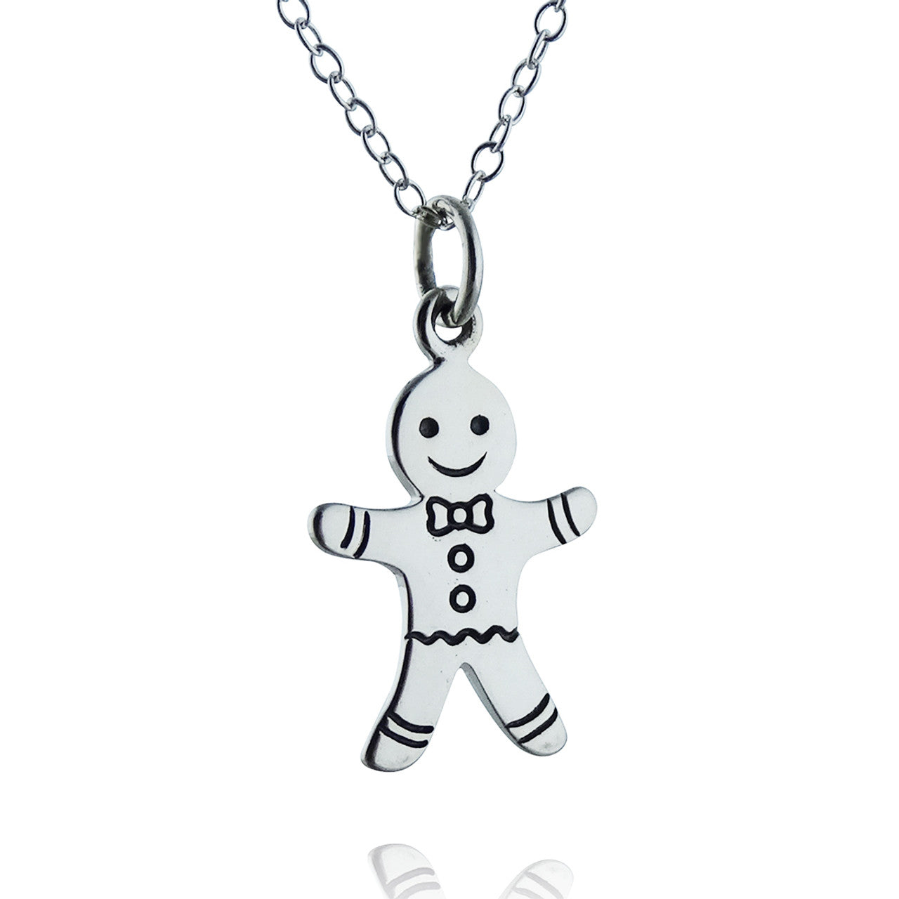 Collier bonhomme en pain d'épices – Breloque de Noël en argent sterling sur chaîne de 45 cm