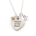 Sisters of the Heart Necklace – Stainless Steel Charm on Sterling Silver Chain with Birthstone & Initial