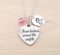 “Throw Kindness Around Like Confetti” Necklace – Stainless Steel Charm on Sterling Silver Chain with Birthstone & Initial