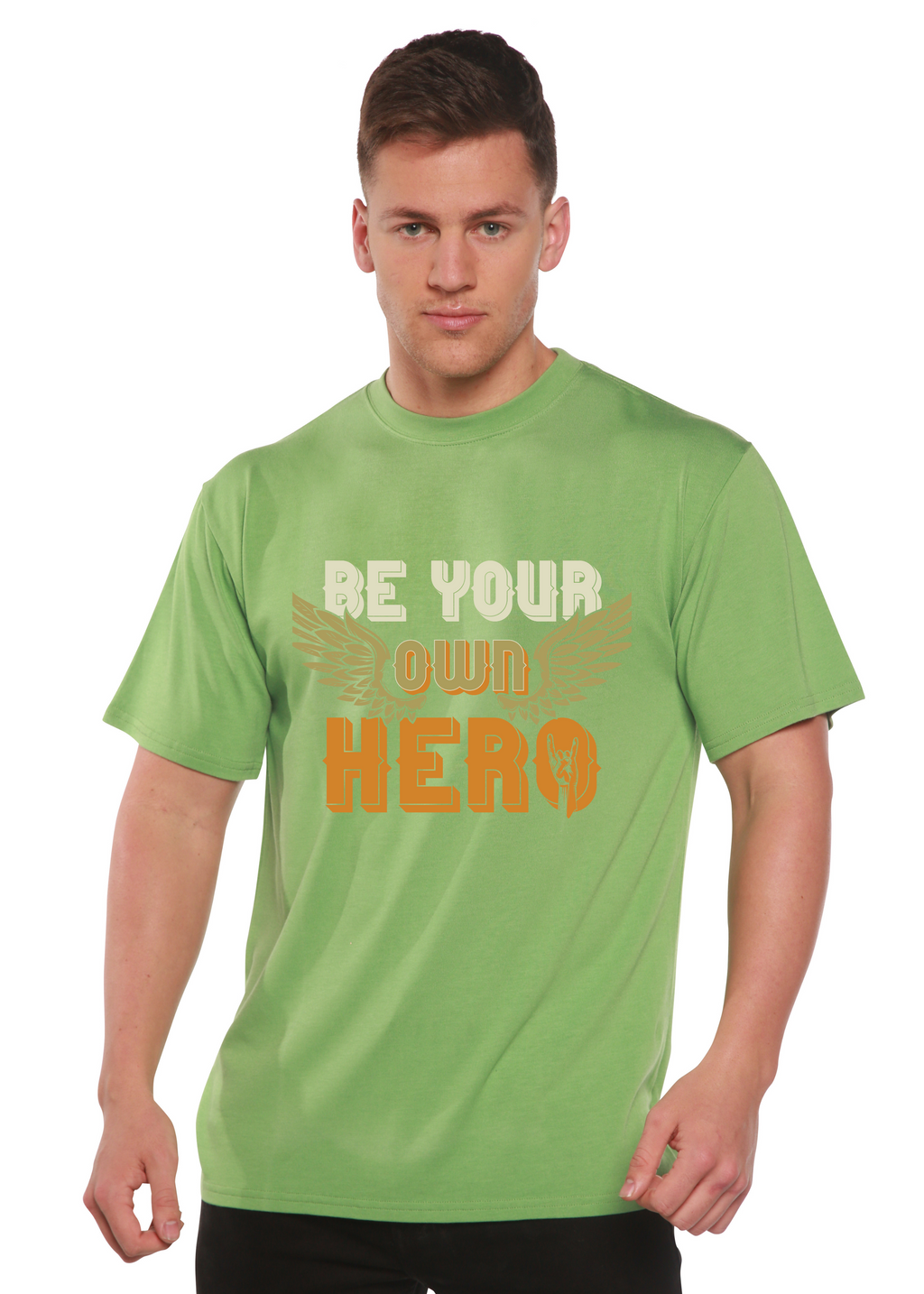 T-shirt graphique à manches courtes pour homme en viscose de bambou/coton biologique "Be Your Own Hero"