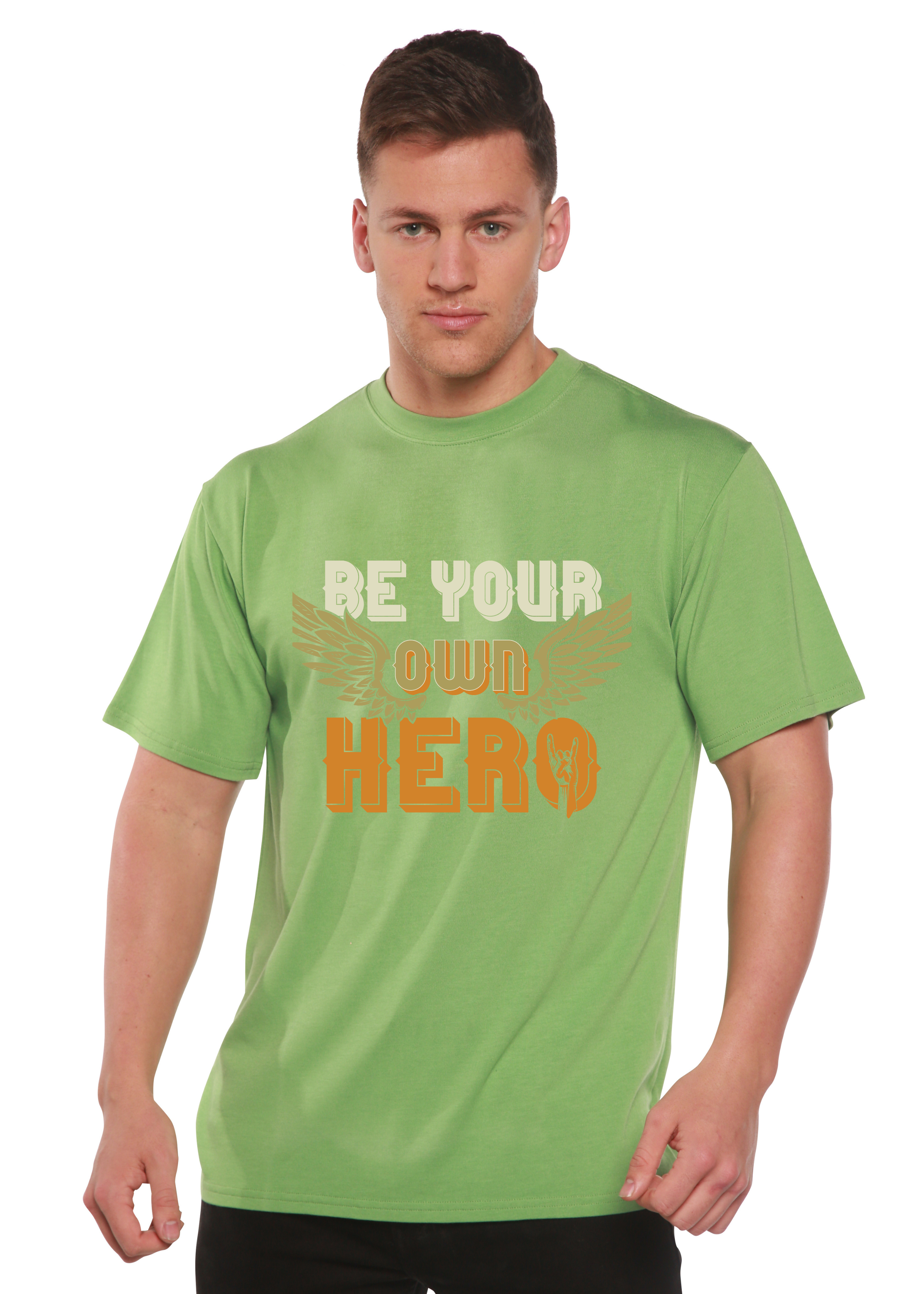 T-shirt graphique à manches courtes pour homme en viscose de bambou/coton biologique "Be Your Own Hero"