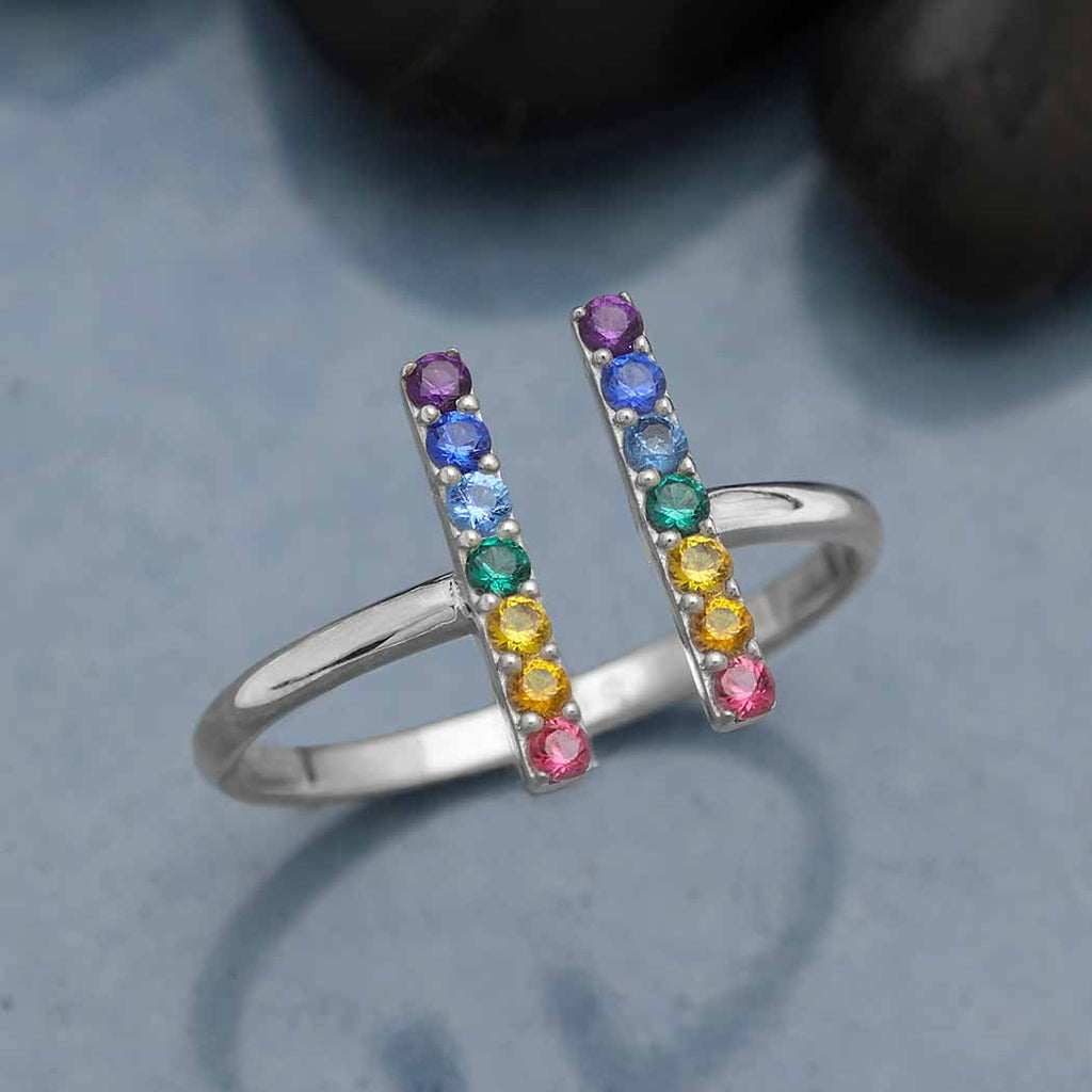 Bague Arc-en-ciel ajustable – Argent Sterling avec Nano Gemmes