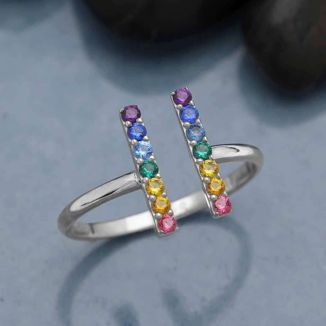 Bague Arc-en-ciel ajustable – Argent Sterling avec Nano Gemmes